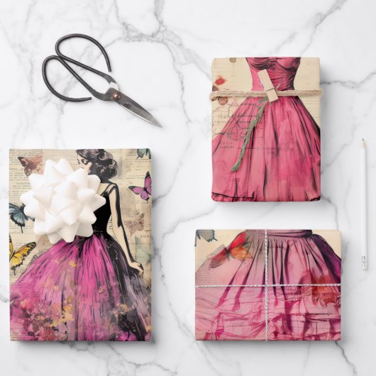 geïnspireerd meisje vlinders & bloemen inpakpapier vel (Voorkant)