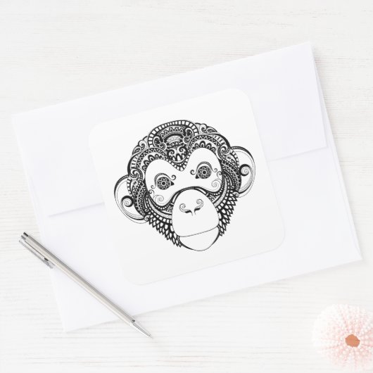 Geïnspireerd monkeyontwerp vierkante sticker (Envelop)