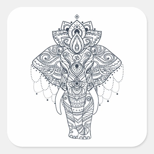 Geïnspireerd olifant vierkante sticker (Voorkant)