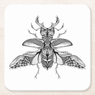 Geïnspireerd Psychedelic Stag-Beetle Kartonnen Onderzetters