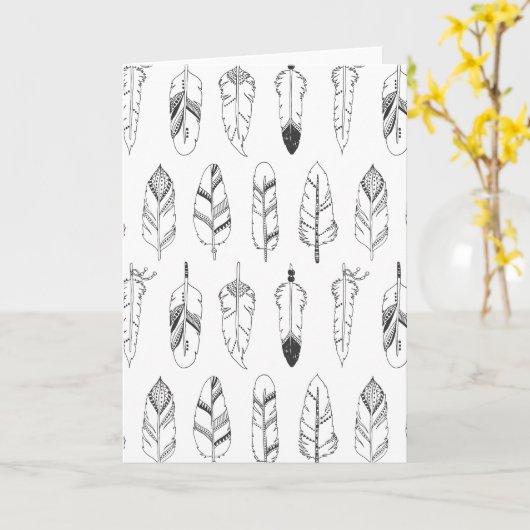 Geïnspireerd Retro Feather Patroon Kaart (Gele Bloem)