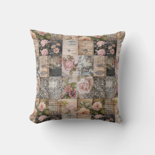  geïnspireerd roze bloemengrunge quiltpatroon kussen