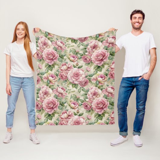   geïnspireerd roze bloemenpatroon fleece deken (In situ)