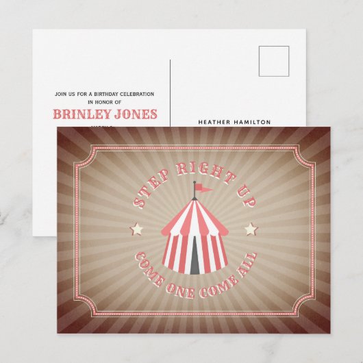  geïnspireerd roze circustent Verjaardag Uitnodiging Briefkaart (Voorkant / Achterkant)