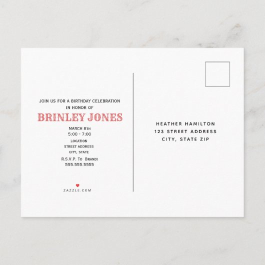  geïnspireerd roze circustent Verjaardag Uitnodiging Briefkaart (Achterkant)