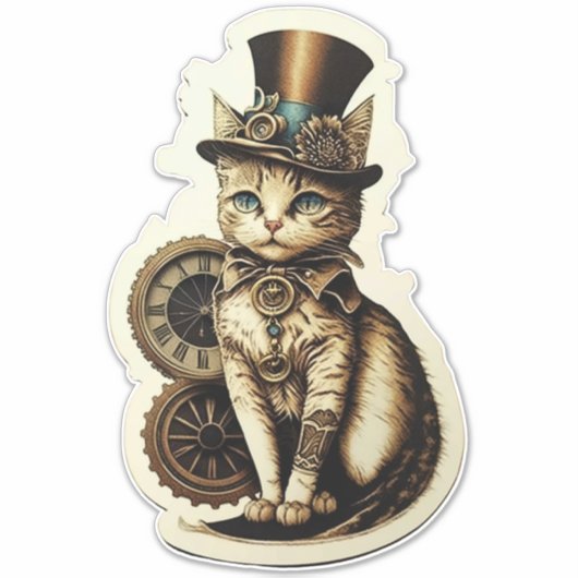  geïnspireerd steampunkat met bovenste hoofddeksel sticker (Voorkant)