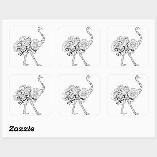 Geïnspireerd struisvogel vierkante sticker (Vel)