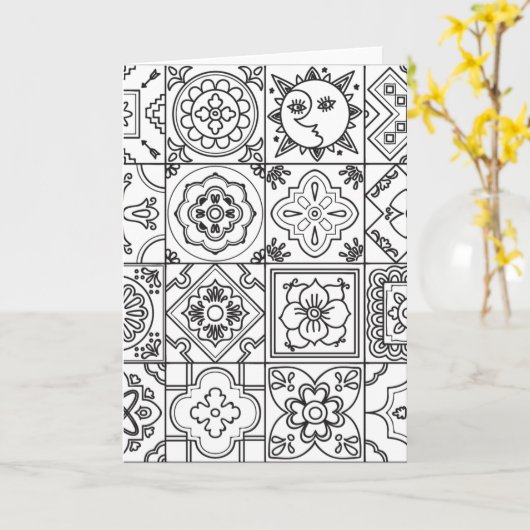 Geïnspireerd Talavera Patroon Kaart (Gele Bloem)