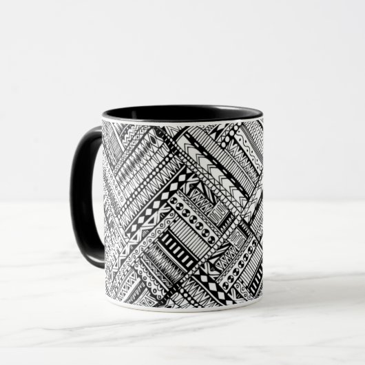 Geïnspireerd tribaal kunstpatroon mok (Voorkant links)