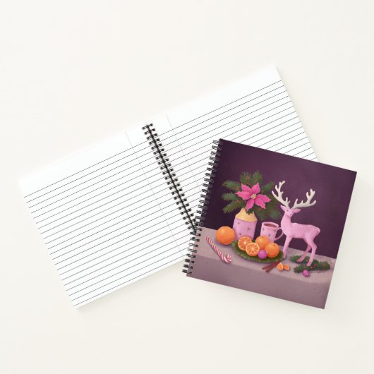 -geïnspireerd vakantie stilleven met roze herten notitieboek (Binnen)