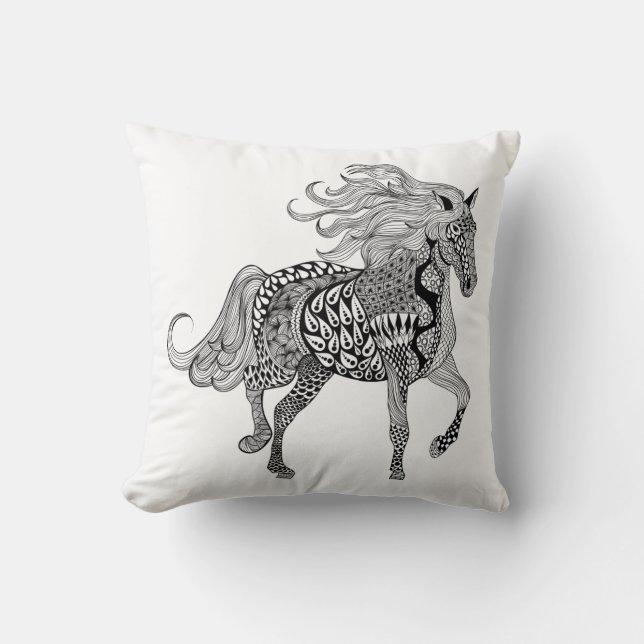 Geïnspireerd Zwart Paard Kussen (Voorkant)