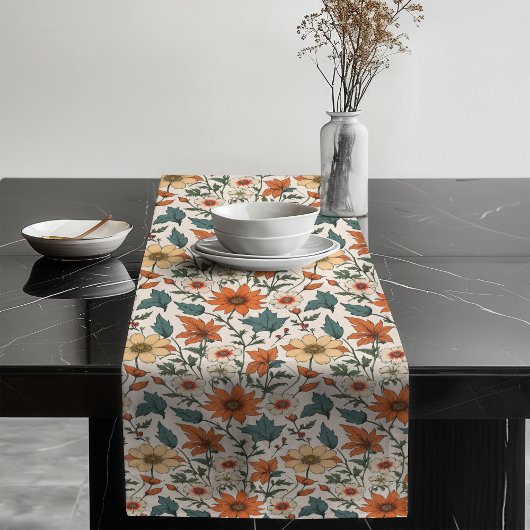 -geïnspireerde Autumn Table Runner Floral Motif Lange Tafelloper