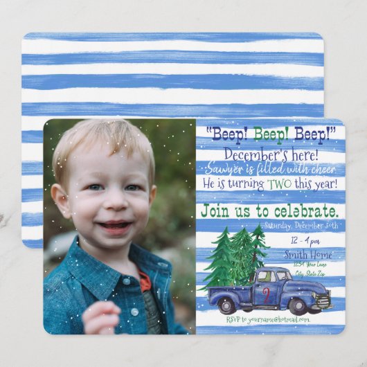 Geïnspireerde bewerkbare kleine blauwe vrachtwagen kaart (Voorkant / Achterkant)