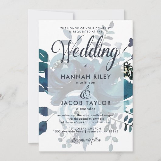  geïnspireerde Blauwe Bloemen met Stippen bruiloft Kaart (Voorkant)