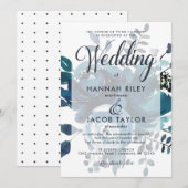  geïnspireerde Blauwe Bloemen met Stippen bruiloft Kaart (Voorkant / Achterkant)