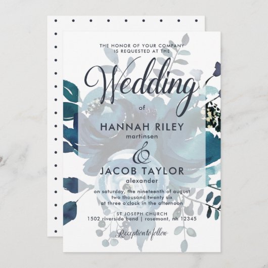  geïnspireerde Blauwe Bloemen met Stippen bruiloft Kaart (Voorkant / Achterkant)