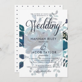 geïnspireerde Blauwe Bloemen met Stippen bruiloft Kaart