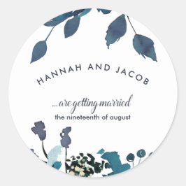 geïnspireerde Blauwe Bloemen Naam toevoegen Datum Ronde Sticker