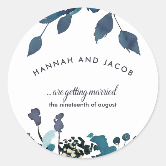  geïnspireerde Blauwe Bloemen Naam toevoegen Datum Ronde Sticker (Voorkant)