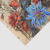 geïnspireerde Blauwe Bloemen Rode Rozen Ravens Tissuepapier (Detail)