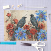 geïnspireerde Blauwe Bloemen Rode Rozen Ravens Tissuepapier (Craft)
