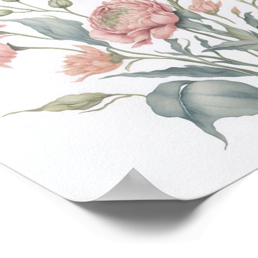  geïnspireerde blauwe en rode Waterverf bloemen Poster (Hoek)