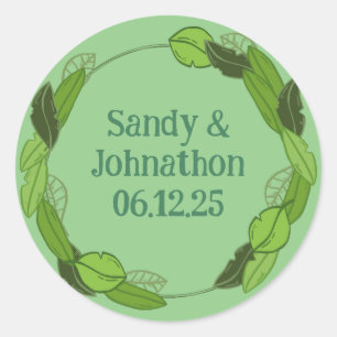  geïnspireerde bloemblaadjes groene kransaccenten ronde sticker