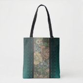 geïnspireerde bloemenburlap en donker Blauwgroen Tote Bag (Voorkant)