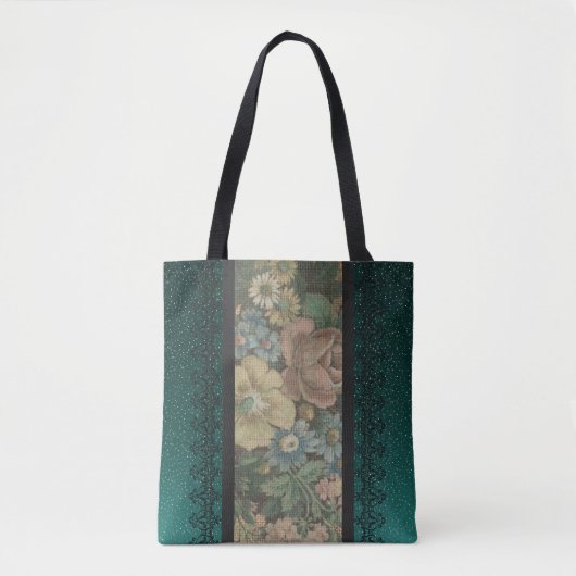 geïnspireerde bloemenburlap en donker Blauwgroen Tote Bag (Voorkant)