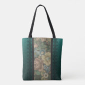 geïnspireerde bloemenburlap en donker Blauwgroen Tote Bag (Achterkant)