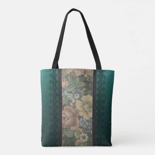 geïnspireerde bloemenburlap en donker Blauwgroen Tote Bag (Achterkant)