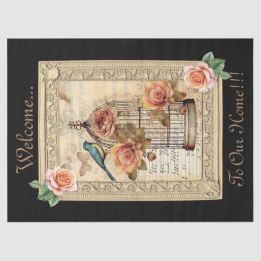 geïnspireerde bloemenvogelkooi decoupage tissuepapier (Voorkant)