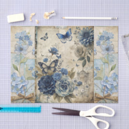  geïnspireerde Blue Floral Butterfly Scrapbook Tissuepapier