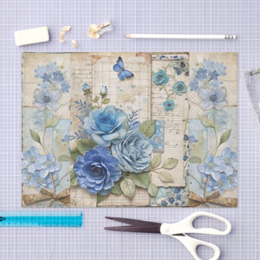  geïnspireerde Blue Floral Butterfly Scrapbook Tissuepapier (Craft)