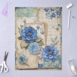  geïnspireerde Blue Floral Collage Decoupage Tissuepapier