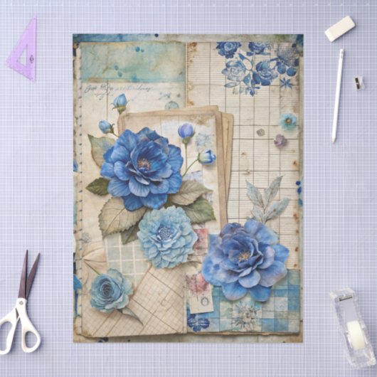  geïnspireerde Blue Floral Collage Decoupage Tissuepapier (Craft)
