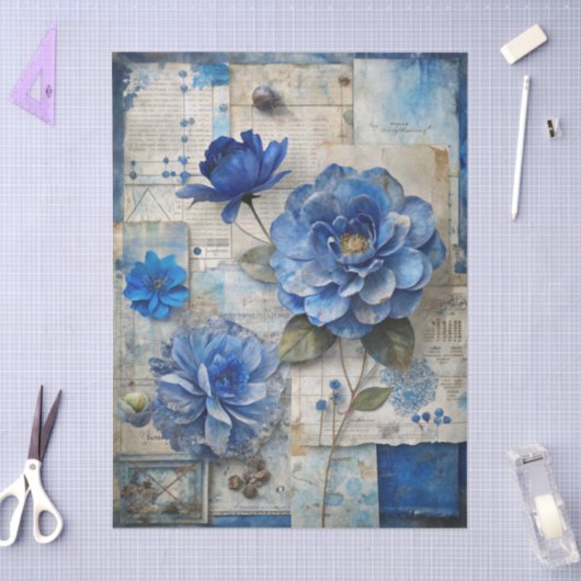  geïnspireerde Blue Floral Collage Decoupage Tissuepapier (Craft)