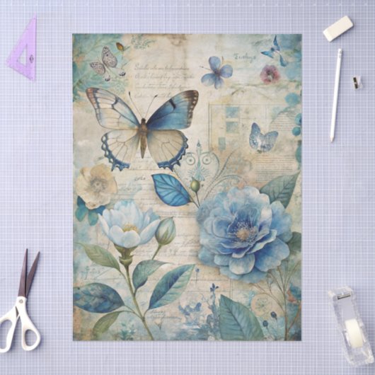  geïnspireerde Blue Floral Collage Decoupage Tissuepapier (Craft)
