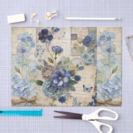  geïnspireerde Blue Floral Collage Scrapbook Tissuepapier