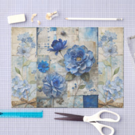  geïnspireerde Blue Floral Collage Scrapbook Tissuepapier