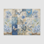  geïnspireerde Blue Floral Collage Scrapbook Tissuepapier (Voorkant)