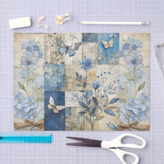  geïnspireerde Blue Floral Collage Scrapbook Tissuepapier (Craft)