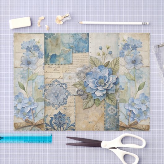 geïnspireerde Blue Floral Collage Scrapbook Tissuepapier (Craft)