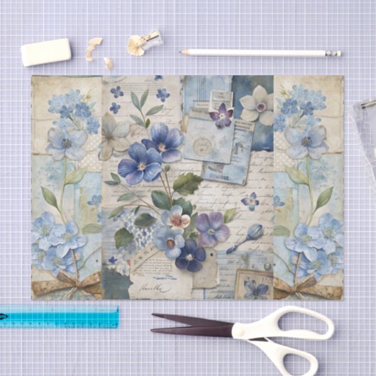 geïnspireerde Blue Floral Collage Scrapbook Tissuepapier (Craft)