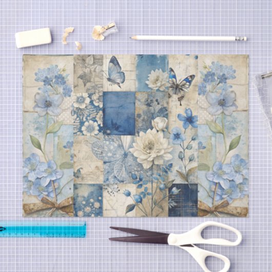  geïnspireerde Blue Floral Collage Scrapbook Tissuepapier (Craft)