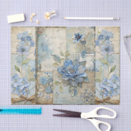  geïnspireerde Blue Floral Collage Scrapbook Tissuepapier