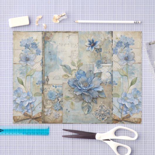  geïnspireerde Blue Floral Collage Scrapbook Tissuepapier (Craft)