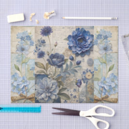  geïnspireerde Blue Floral Collage Scrapbook Tissuepapier