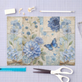  geïnspireerde Blue Floral Collage Scrapbook Tissuepapier