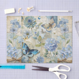  geïnspireerde Blue Floral Collage Scrapbook Tissuepapier